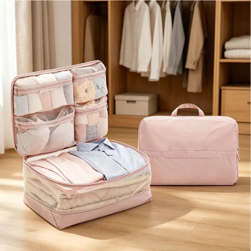 Cross-border travel storage bag, portable luggage organizer, five-in-one organizer, foldable and hangable clothing and underwear storage bag - image 3
