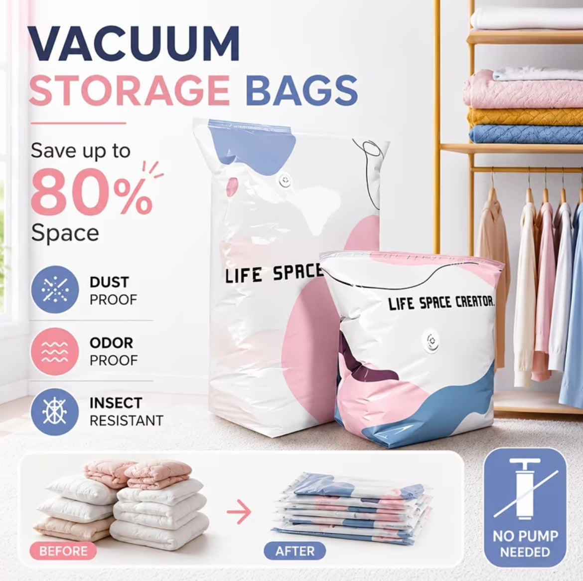 Upgraded 3D vacuum compression bags for clothes, garments, bedding, luggage, and travel quilts, enlarged and thickened - image 1