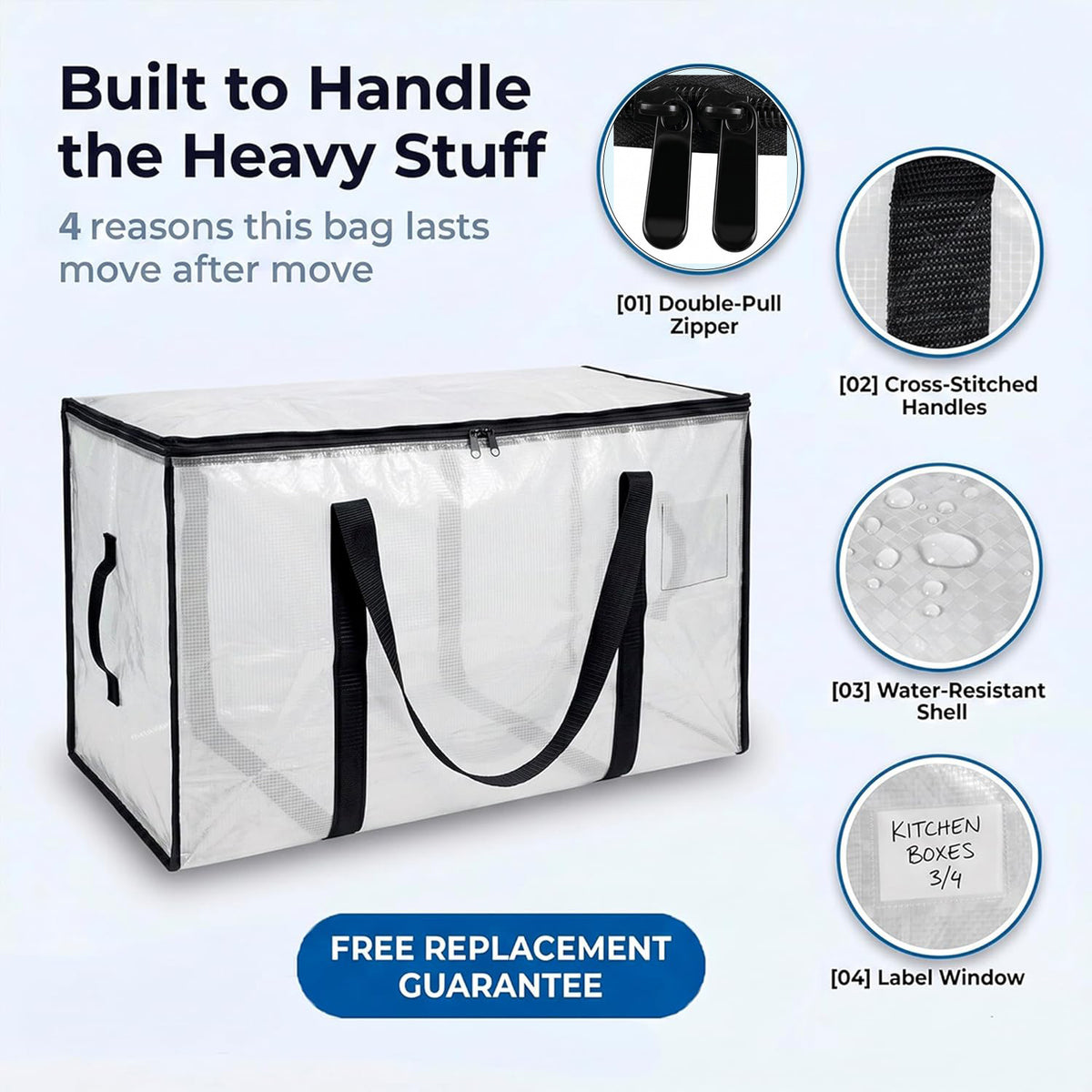 Cross-border bestseller: Transparent, extra-large capacity, foldable heavy-duty moving bag with handle, for storing and packing quilts and clothing - image 2