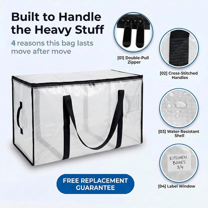 Cross-border bestseller: Transparent, extra-large capacity, foldable heavy-duty moving bag with handle, for storing and packing quilts and clothing - image 2