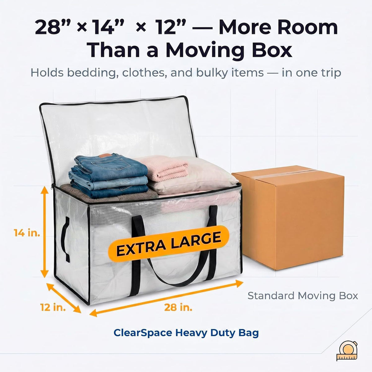 Cross-border bestseller: Transparent, extra-large capacity, foldable heavy-duty moving bag with handle, for storing and packing quilts and clothing - image 3