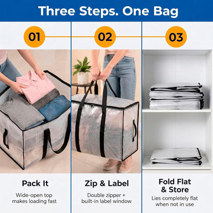 Cross-border bestseller: Transparent, extra-large capacity, foldable heavy-duty moving bag with handle, for storing and packing quilts and clothing - image 4