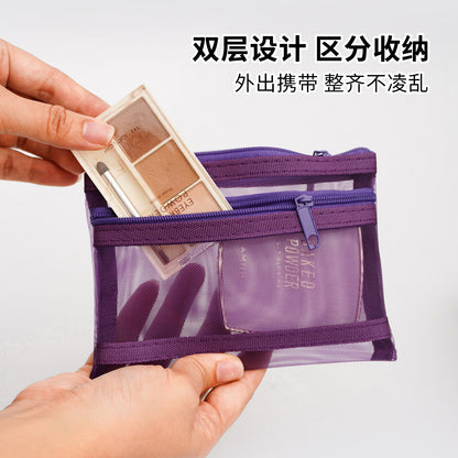 Double-layer vintage mesh storage bag, portable driver's license storage bag, passport zipper bag, transparent bank card holder - image 2