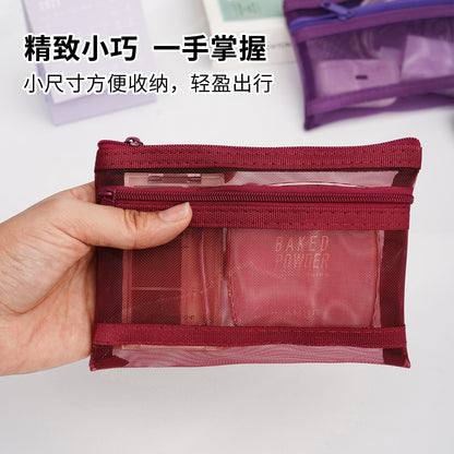 Double-layer vintage mesh storage bag, portable driver's license storage bag, passport zipper bag, transparent bank card holder - image 4
