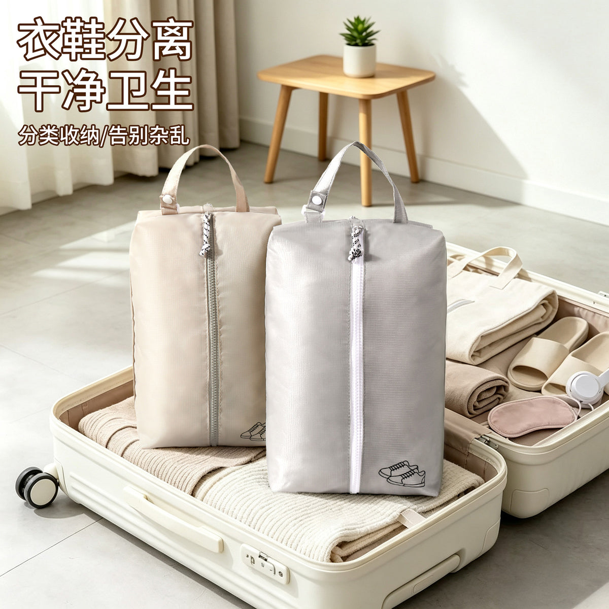 Travel shoe storage bag with dual compartments, can be hung on luggage for business trips and travel, dustproof shoe bag - image 1