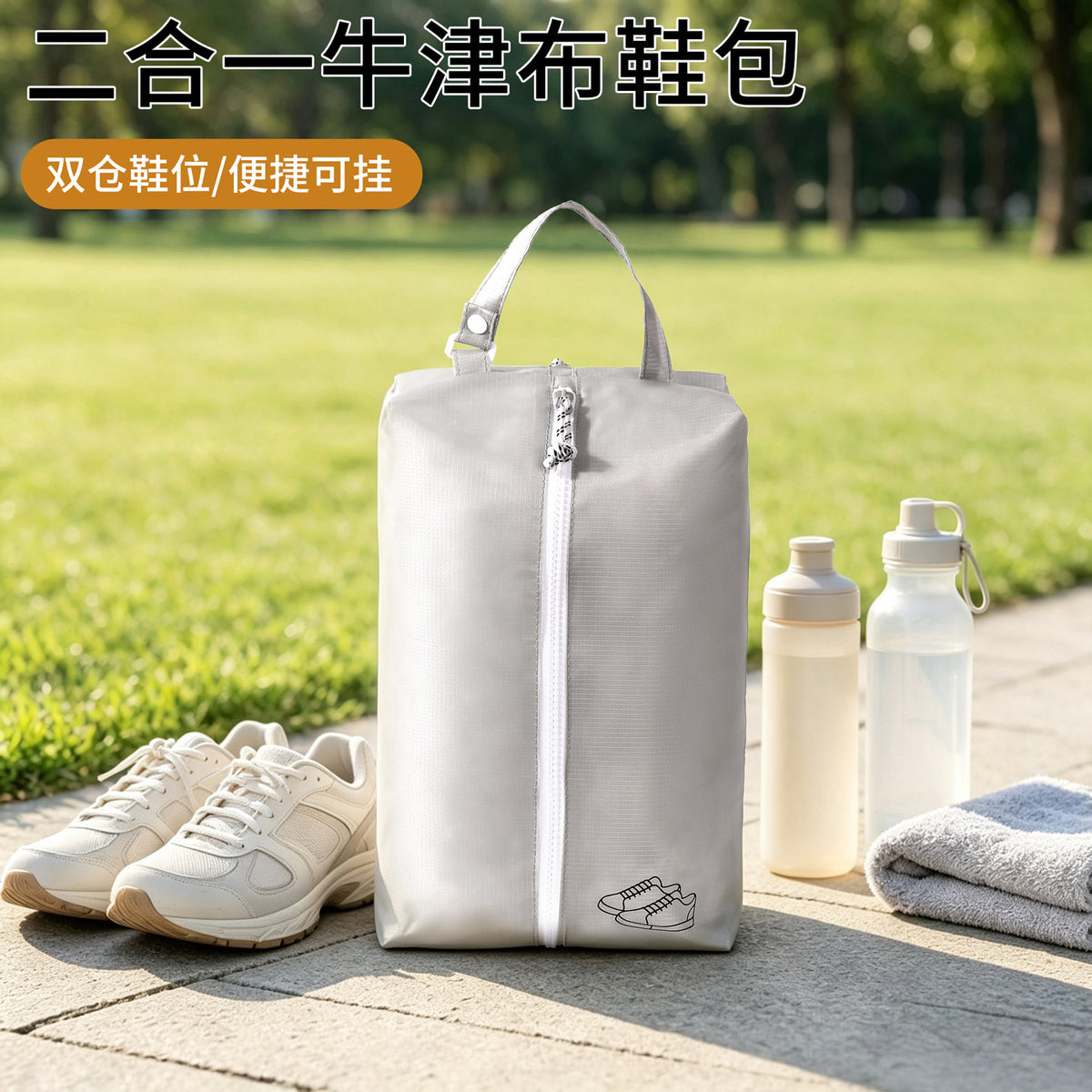 Travel shoe storage bag with dual compartments, can be hung on luggage for business trips and travel, dustproof shoe bag - image 4