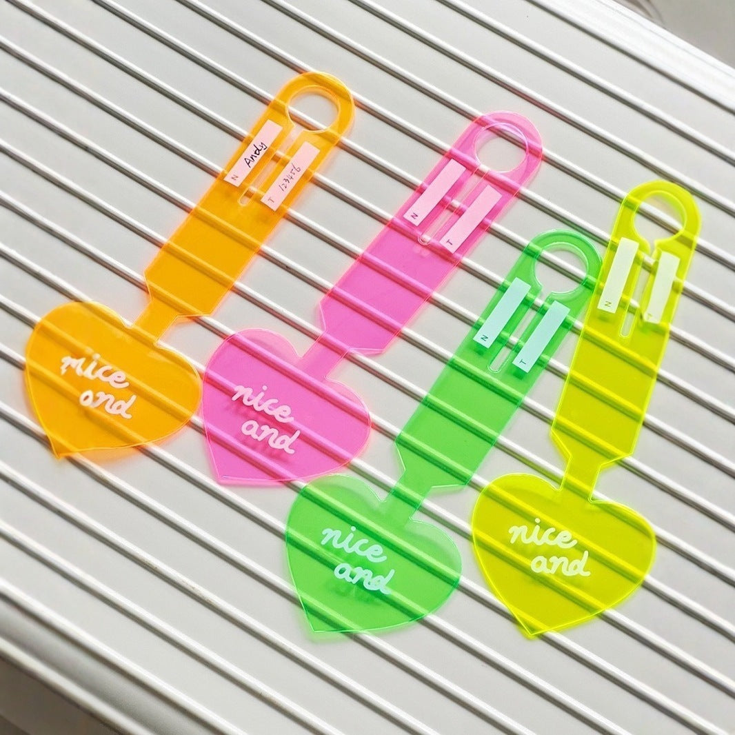 Fluorescent heart-shaped luggage tag, boarding pass, checked luggage anti-lost label, identification tag, PVC luggage tag - image 3