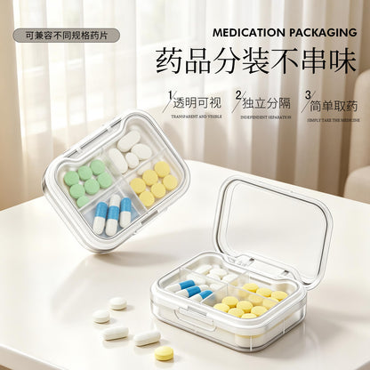 Four-compartment pill box, portable medicine storage box for seven days, portable pill organizer, moisture-proof travel medicine container - image 1