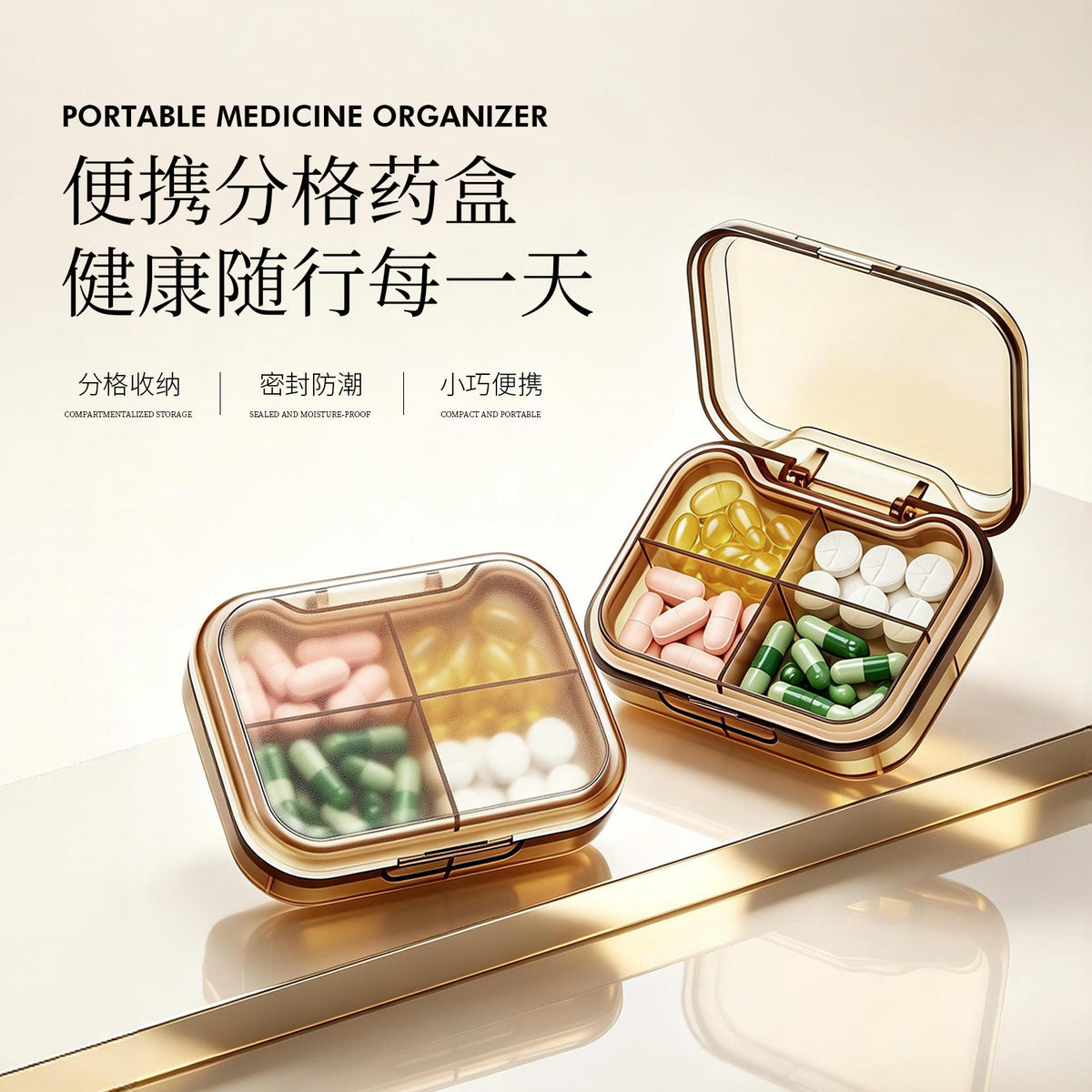 Four-compartment pill box, portable medicine storage box for seven days, portable pill organizer, moisture-proof travel medicine container - image 3