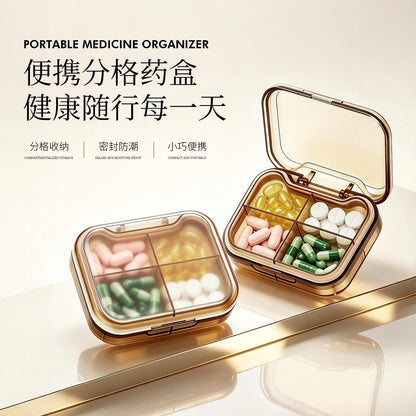 Four-compartment pill box, portable medicine storage box for seven days, portable pill organizer, moisture-proof travel medicine container - image 3