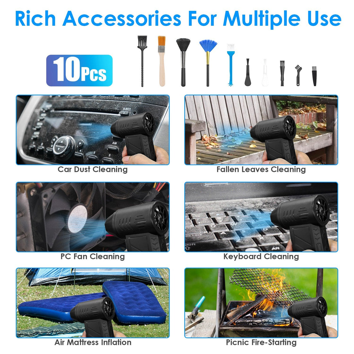 Rechargeable Compressed Air Duster with LED Light | Cordless Keyboard & Electronics Cleaner
