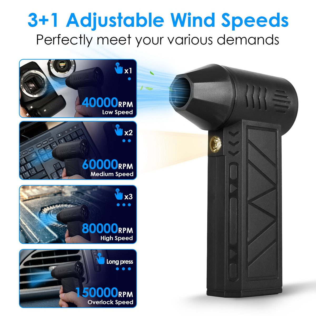 Rechargeable Compressed Air Duster with LED Light | Cordless Keyboard & Electronics Cleaner