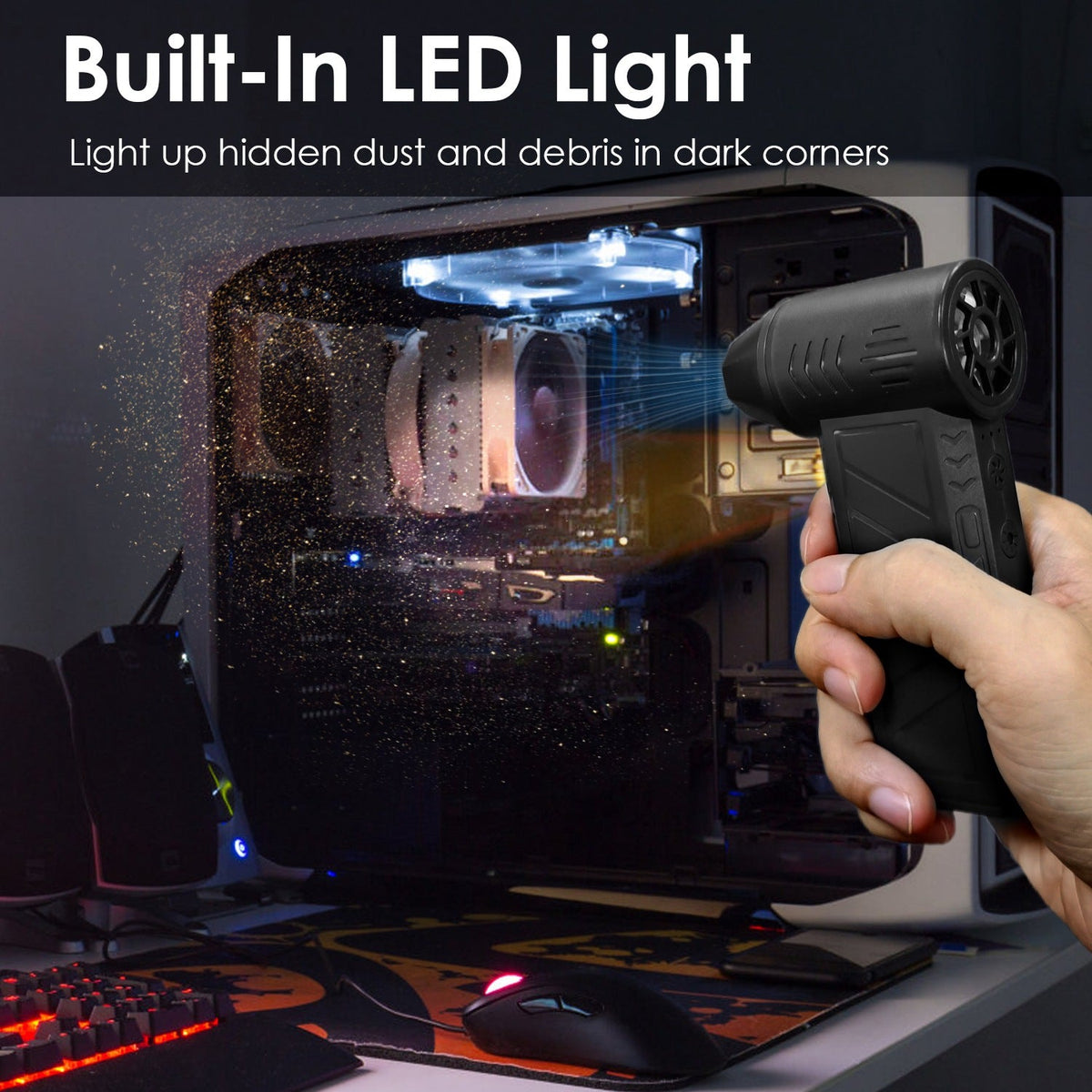 Rechargeable Compressed Air Duster with LED Light | Cordless Keyboard & Electronics Cleaner