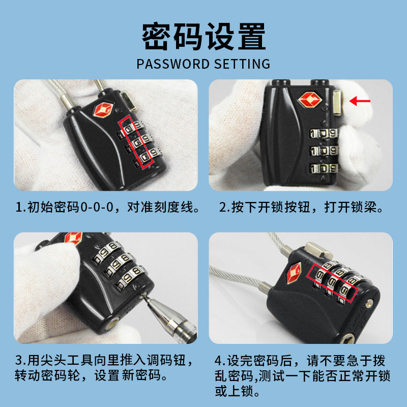 Factory direct creative wire rope Customs lock TSA luggage travel Customs lock portable mechanical lock printed logo - image 4