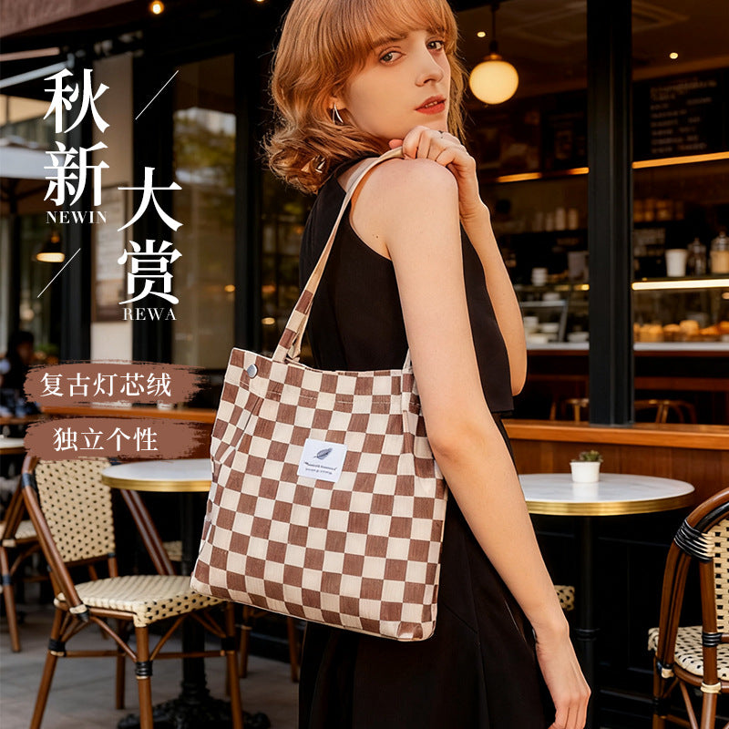Ins Style Simple Corduroy Canvas Bag Double Shoulder Strap Canvas Bag Travel Outing Cosmetics Bag Women's Bag Shoulder Bag - image 1