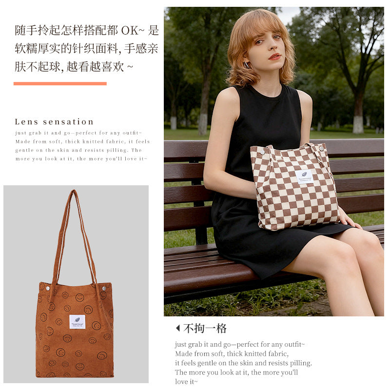 Ins Style Simple Corduroy Canvas Bag Double Shoulder Strap Canvas Bag Travel Outing Cosmetics Bag Women's Bag Shoulder Bag - image 2