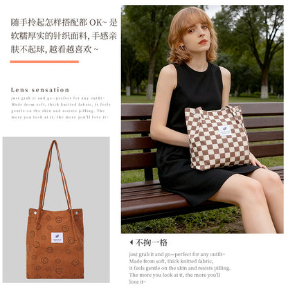 Ins Style Simple Corduroy Canvas Bag Double Shoulder Strap Canvas Bag Travel Outing Cosmetics Bag Women's Bag Shoulder Bag - image 2
