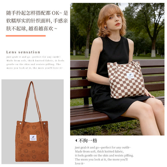 Ins Style Simple Corduroy Canvas Bag Double Shoulder Strap Canvas Bag Travel Outing Cosmetics Bag Women's Bag Shoulder Bag - image 2