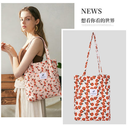 Ins Style Simple Corduroy Canvas Bag Double Shoulder Strap Canvas Bag Travel Outing Cosmetics Bag Women's Bag Shoulder Bag - image 3