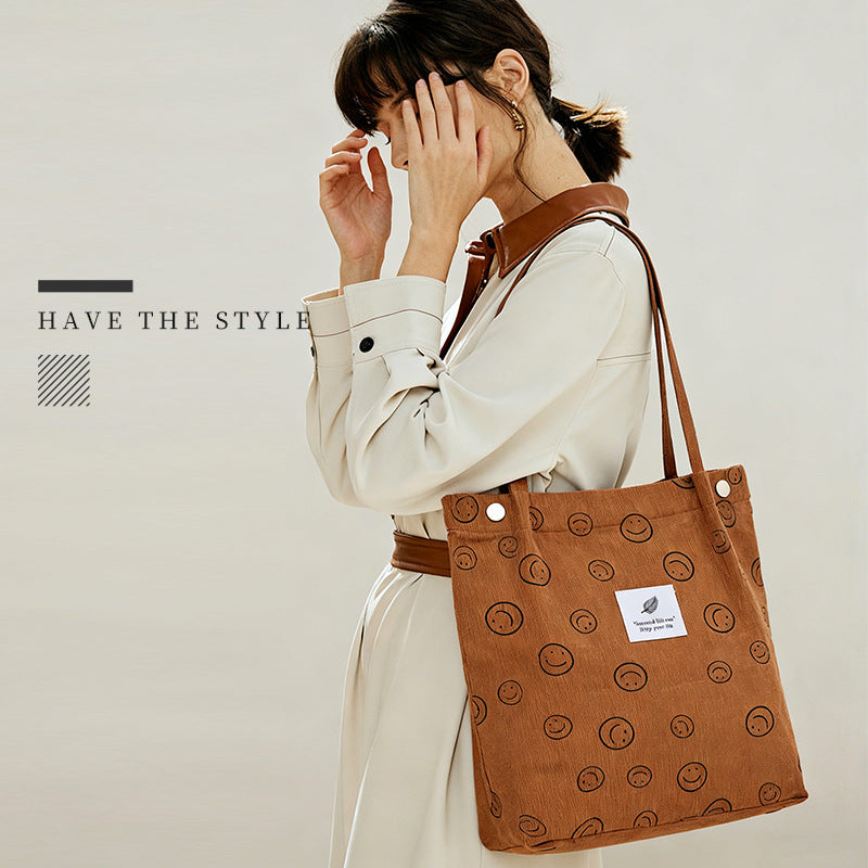 Ins Style Simple Corduroy Canvas Bag Double Shoulder Strap Canvas Bag Travel Outing Cosmetics Bag Women's Bag Shoulder Bag - image 4