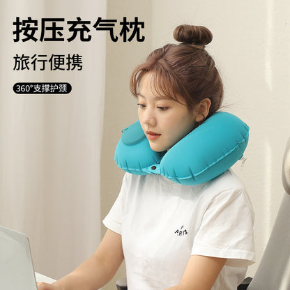 Inflatable Travel Pillow, Portable Neck Pillow, Press-Inflatable U-Shaped Pillow, Travel Essential Neck Pillow, Foldable Airplane Pillow - image 2