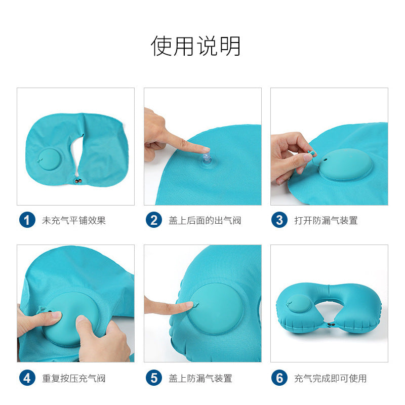 Inflatable Travel Pillow, Portable Neck Pillow, Press-Inflatable U-Shaped Pillow, Travel Essential Neck Pillow, Foldable Airplane Pillow - image 4