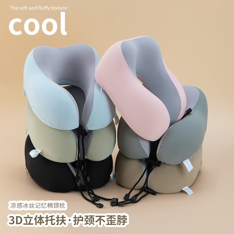 Summer Memory Foam U-Shaped Pillow, Lunch Break Travel Neck Pillow, Ice Silk Cool Breathable U-Shaped Pillow Wholesale with Logo Printing - image 2