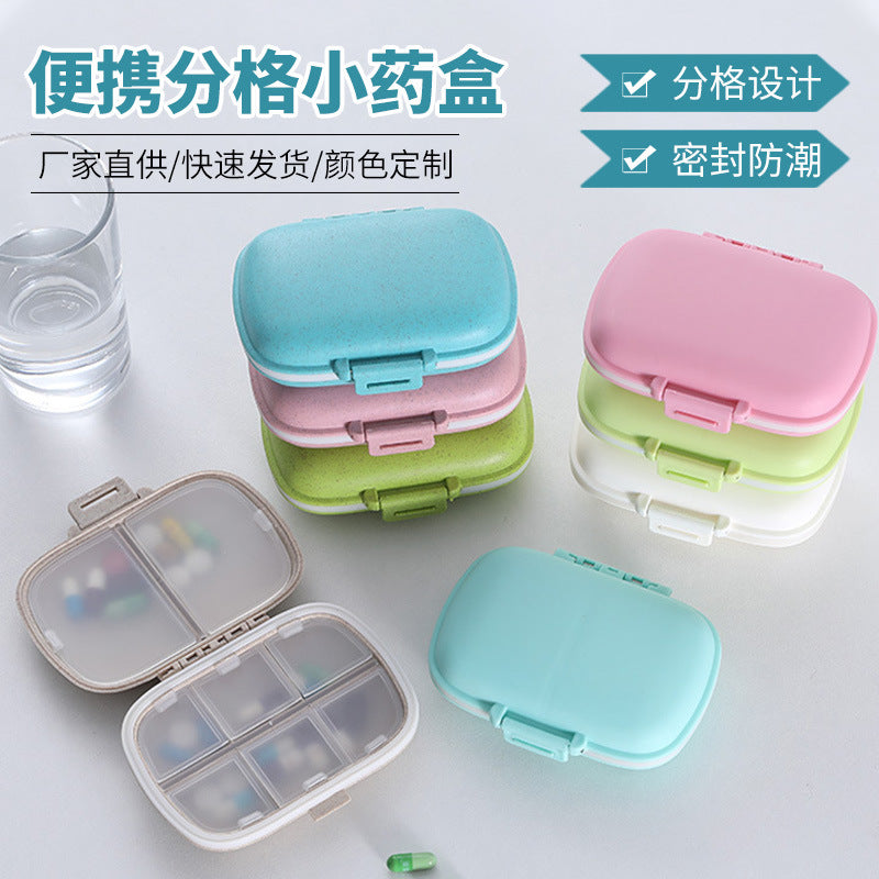 Wheat Straw 8-Compartment Pill Box, Portable Medicine Box, Sealed for One Week Travel, On-The-Go Pill Organizer, Cross-Border Small Pill Box - image 1