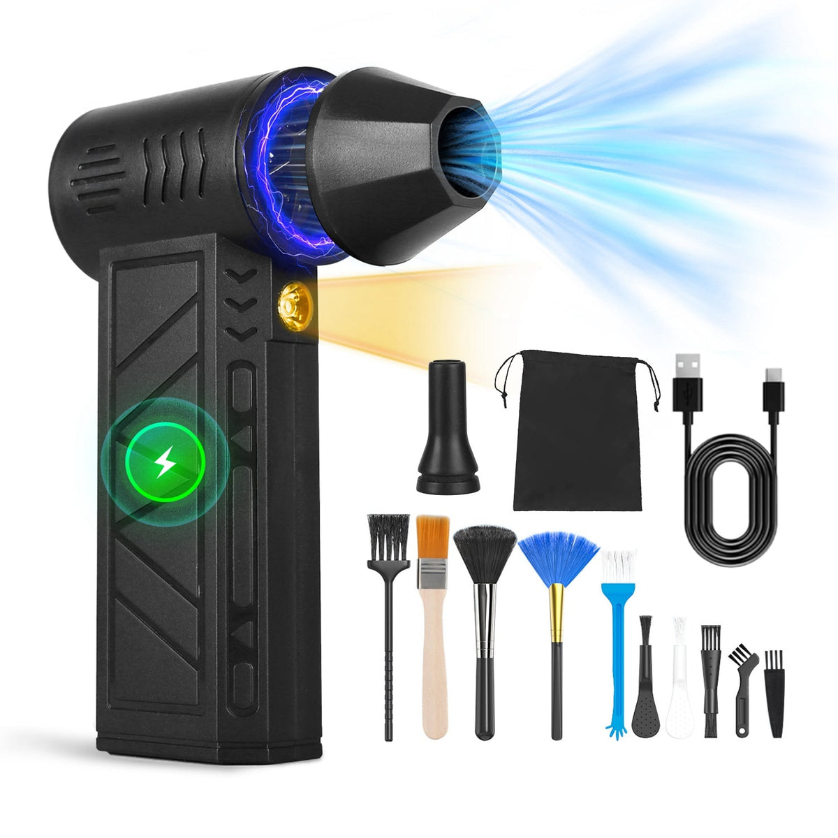 Rechargeable Compressed Air Duster with LED Light | Cordless Keyboard & Electronics Cleaner