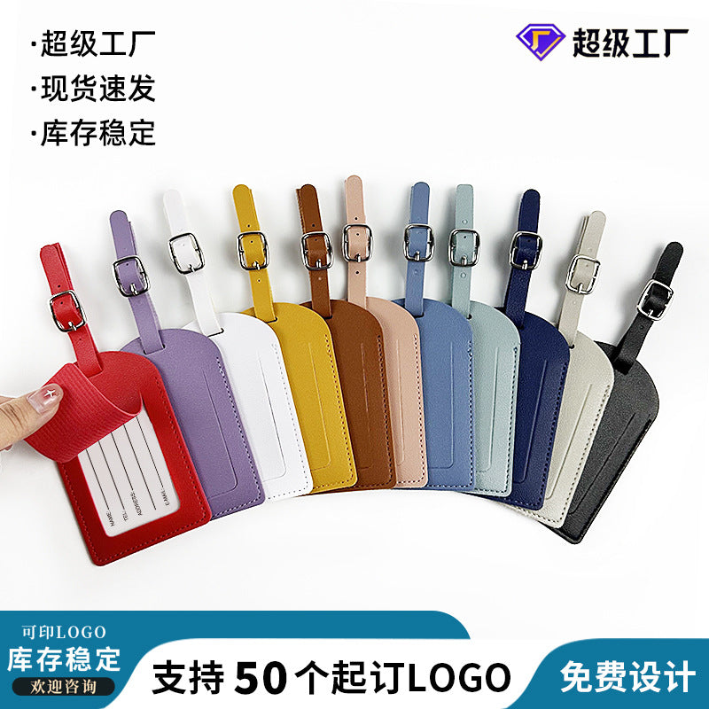 In stock thick PU leather boarding pass horizontal and vertical flip with bag hardware buckle free inside signature paper luggage tag - image 1
