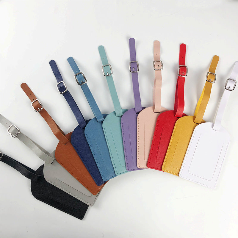 In stock thick PU leather boarding pass horizontal and vertical flip with bag hardware buckle free inside signature paper luggage tag - image 2