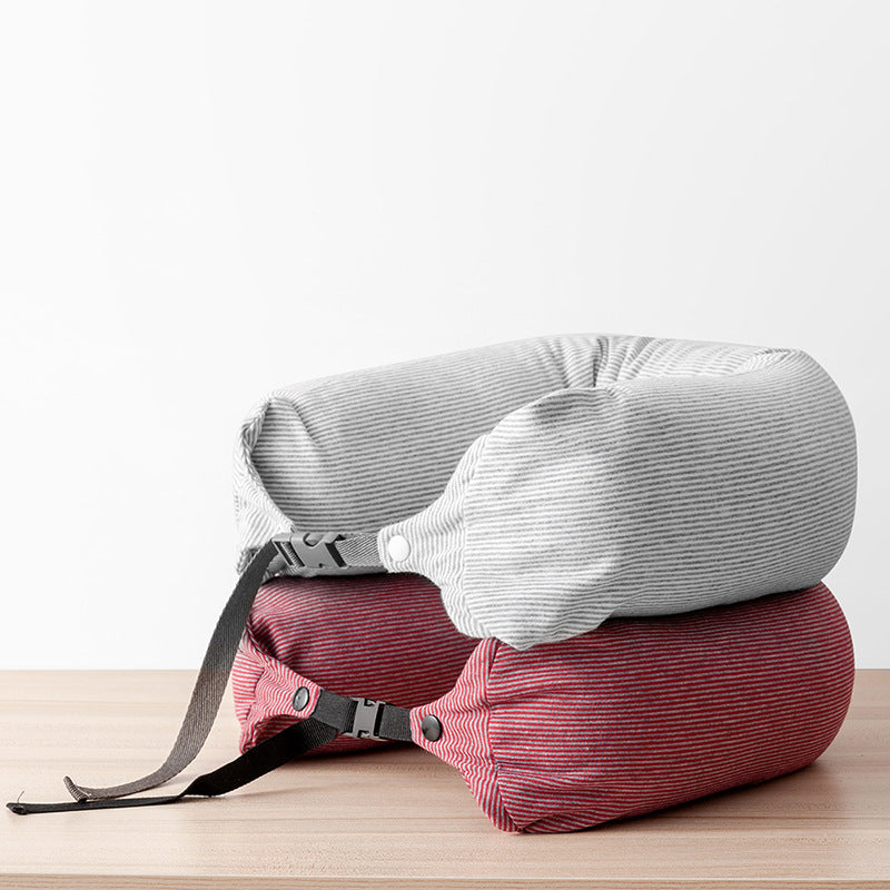 Japanese U-shaped pillow jersey neck pillow striped foam particle pillow travel home non-printed style logo neck pillow - image 1