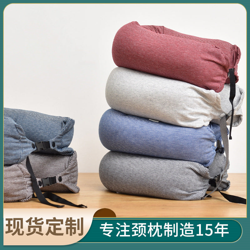 Japanese U-shaped pillow jersey neck pillow striped foam particle pillow travel home non-printed style logo neck pillow - image 2