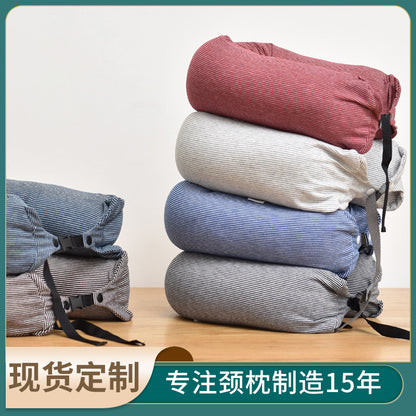 Japanese U-shaped pillow jersey neck pillow striped foam particle pillow travel home non-printed style logo neck pillow - image 2