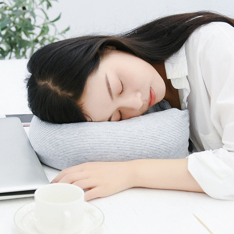 Japanese U-shaped pillow jersey neck pillow striped foam particle pillow travel home non-printed style logo neck pillow - image 4
