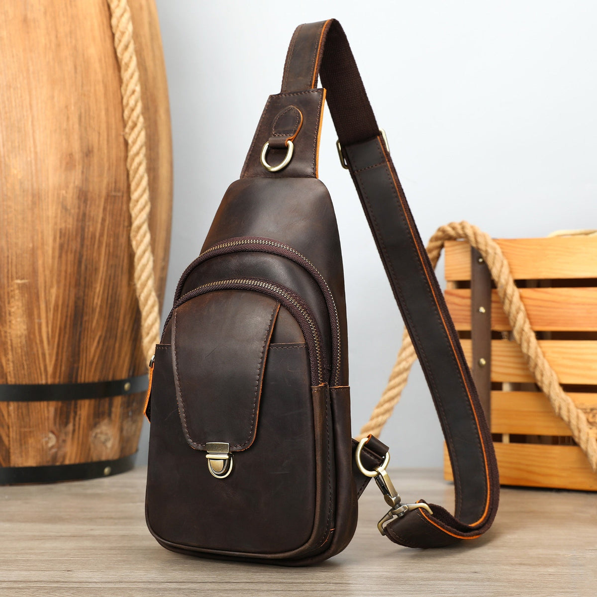 Crazy Horse Vintage Leather Travel Crossbody Bag