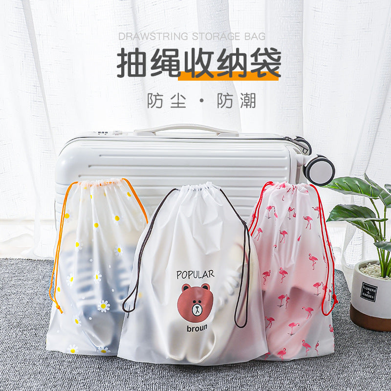 Plastic packaging bag clothing shoes frosted drawstring pocket film pe transparent cartoon clothes travel storage bag - image 1