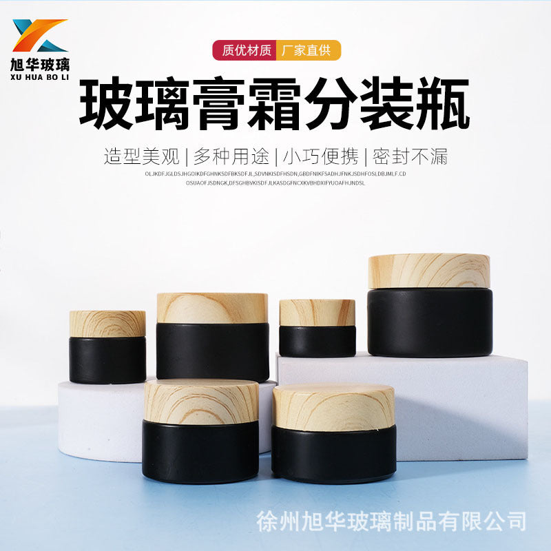 Cream Bottle with Glass Wood Grain Lid, Face Cream and Eye Cream Bottle, Black Cream Refillable Empty Bottle, Travel Cosmetics Sample Bottle - image 1