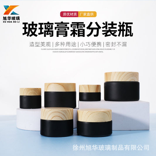 Cream Bottle with Glass Wood Grain Lid, Face Cream and Eye Cream Bottle, Black Cream Refillable Empty Bottle, Travel Cosmetics Sample Bottle - image 1