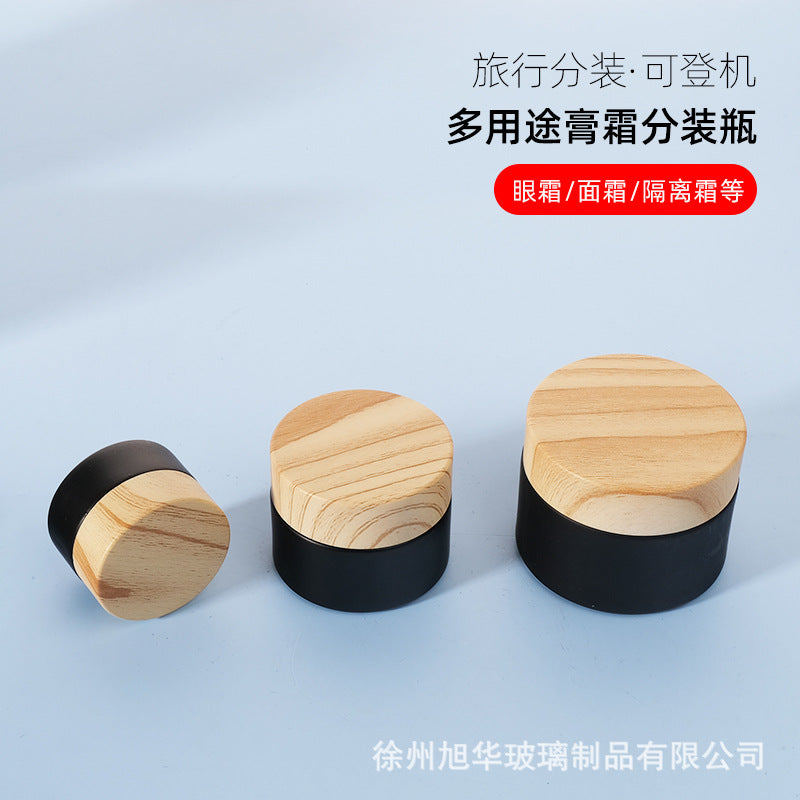 Cream Bottle with Glass Wood Grain Lid, Face Cream and Eye Cream Bottle, Black Cream Refillable Empty Bottle, Travel Cosmetics Sample Bottle - image 2