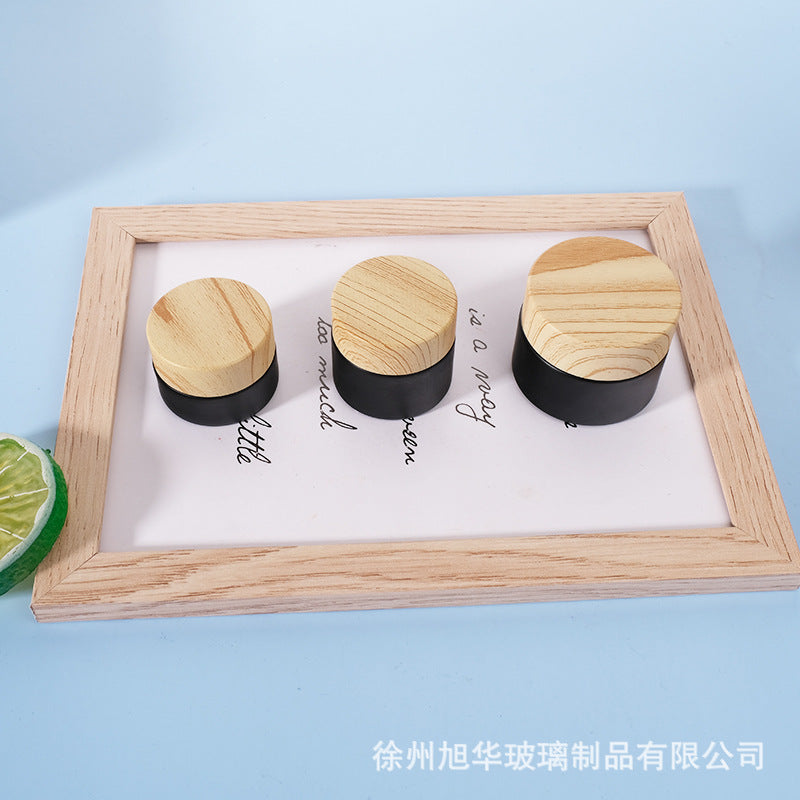 Cream Bottle with Glass Wood Grain Lid, Face Cream and Eye Cream Bottle, Black Cream Refillable Empty Bottle, Travel Cosmetics Sample Bottle - image 3