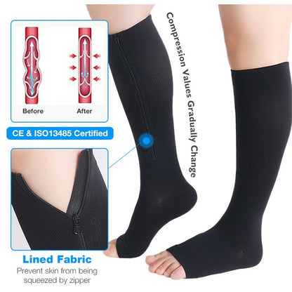 Factory Ready-Made Zipper Mid-Calf Pressure Socks Open-Toe Toe Pressure Shaping Sports Travel Waterproof Swelling Compression Socks - image 2