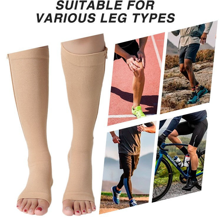 Factory Ready-Made Zipper Mid-Calf Pressure Socks Open-Toe Toe Pressure Shaping Sports Travel Waterproof Swelling Compression Socks - image 3