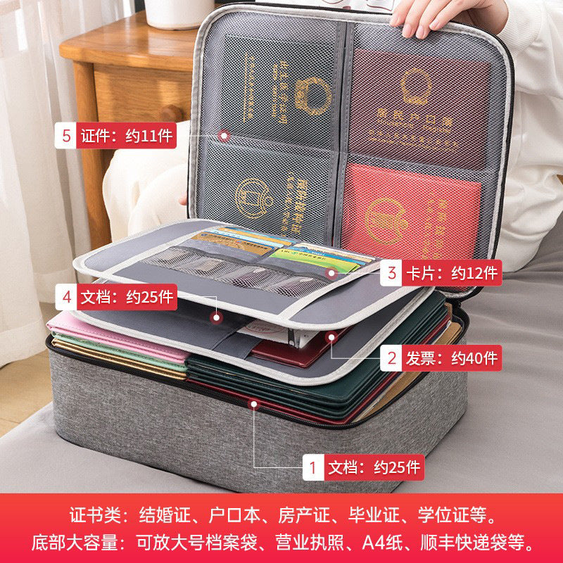 Home Certificate Storage Bag Large Capacity Home Certificate Passport Card Bag Waterproof Folder File Organize Storage Bag - image 2