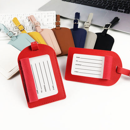 in stock wholesale 11 color horizontal and vertical two kinds of flip cover thickened leather with printing signature paper pu luggage tag - image 1