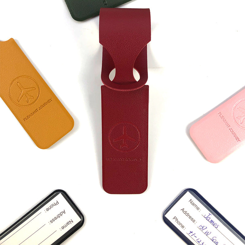 Cross-Border Double-Sided Leather Leather Luggage Tag Comes with Card Paper Straps Conjoined Long Pvc Luggage Tag - image 3
