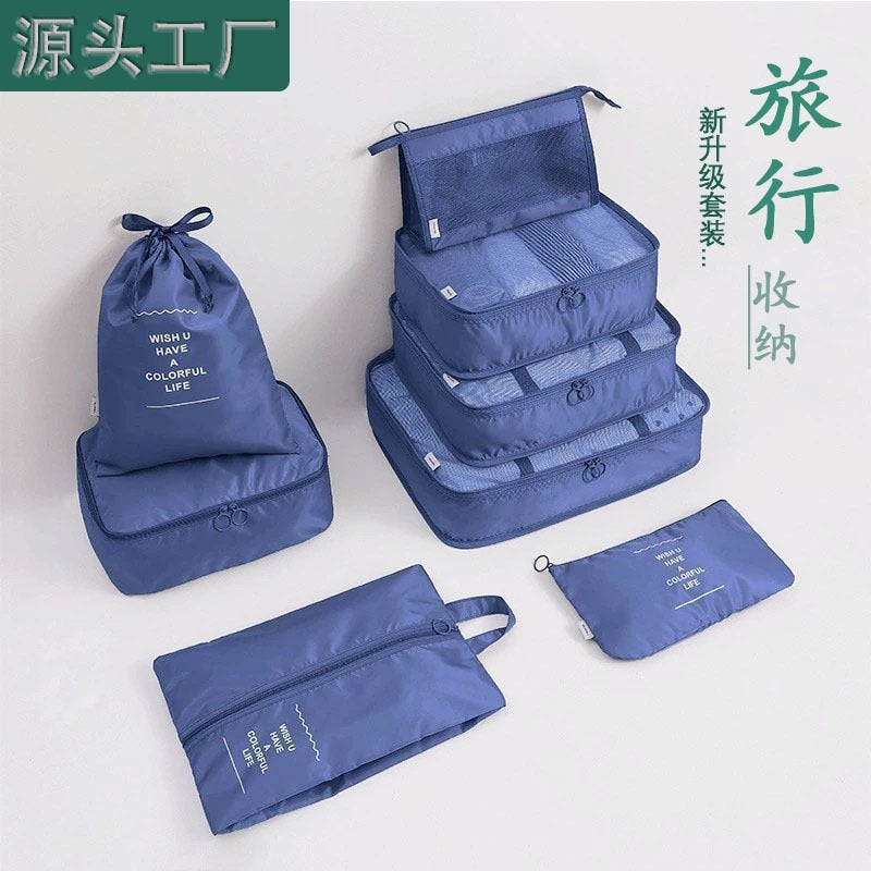Twill Travel Storage Bag Eight-Piece Set Suitcase Clothing Classification Organizer Travel Storage Bag Set Eight-Piece Set - image 3