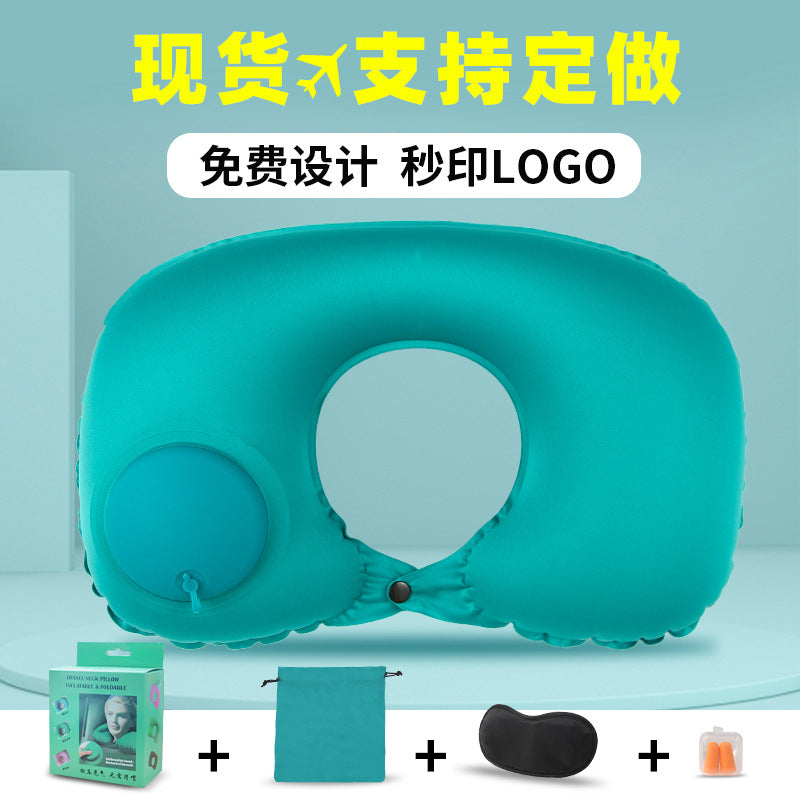 Inflatable U-shaped pillow press automatic inflatable portable travel neck pillow aircraft pillow outdoor travel Sanbao inflatable pillow - image 1