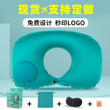 Inflatable U-shaped pillow press automatic inflatable portable travel neck pillow aircraft pillow outdoor travel Sanbao inflatable pillow - image 1