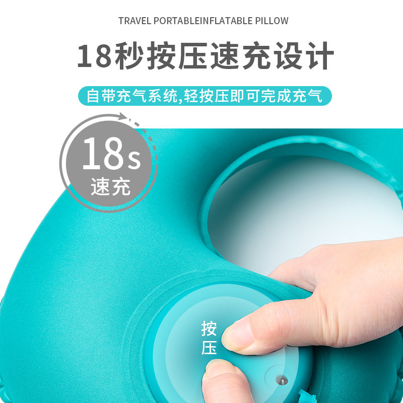 Inflatable U-shaped pillow press automatic inflatable portable travel neck pillow aircraft pillow outdoor travel Sanbao inflatable pillow - image 3